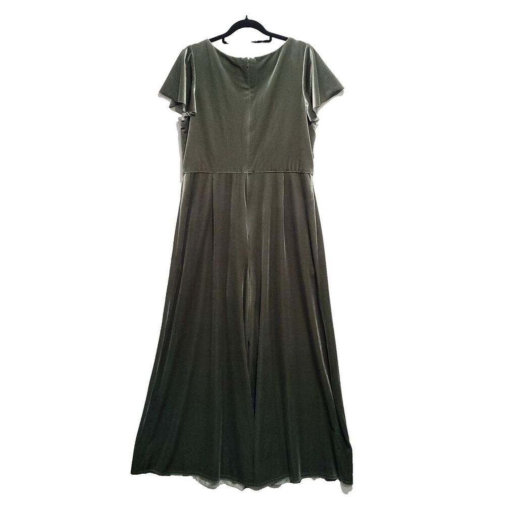 Velvet Flutter Sleeve Jumpsuit After Six 16 R Sage Green V Neck Wide Leg Event - Picture 6 of 13